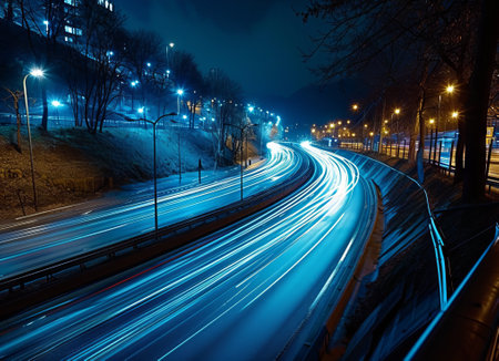 car light trails on the street at night in beijing,China.の素材