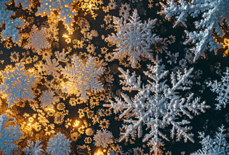 Snowflakes on a black background. Christmas and New Year background.の素材
