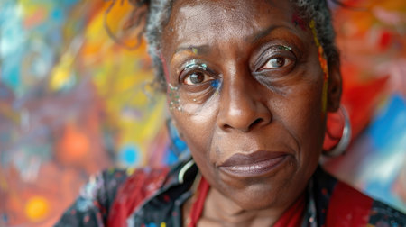 A close-up portrait of a middle-aged African American female artistの素材