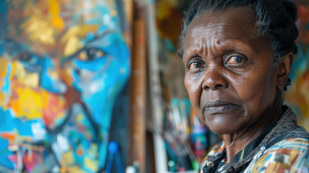 A close-up portrait of a middle-aged Kenyan female artistの素材