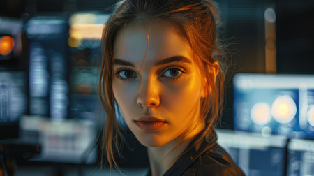 Close-up portrait of a young Russian female software developerの素材