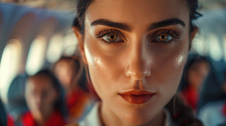 Close-up portrait of a young Turkish female flight attendant.の素材