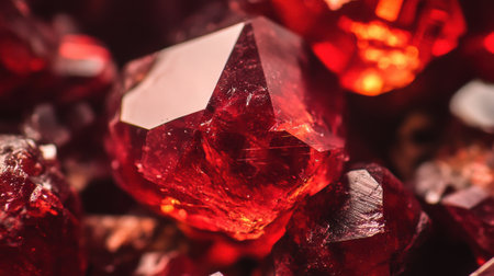 Deep red garnet gemstone with intense clarity and sharp facets.の素材
