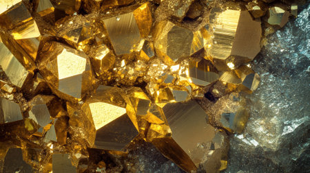 Polished pyrite crystals with metallic lusterの素材