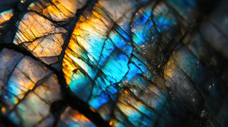 Polished labradorite showing its vibrant iridescent colors.の素材