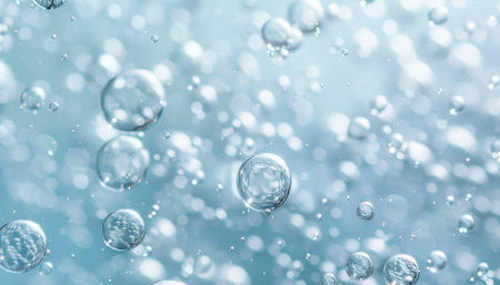 close up of water bubbles on blue background. shallow depth of fieldの素材