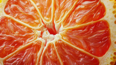 Close-up of a vibrant grapefruit slice, showing its juicy texture and bright, detailed segments, perfect for food and health visuals.の素材