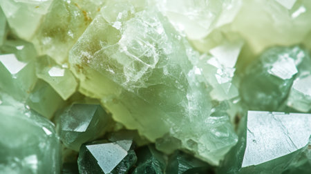 Polished prehnite crystal highlighted in a macro shot, capturing its gentle green tone.の素材