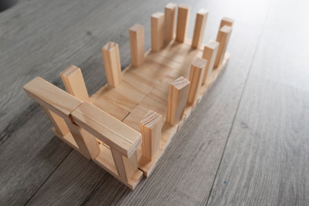 logic and cordination game, balance, game for kids, no stress with wooden blocksの写真素材