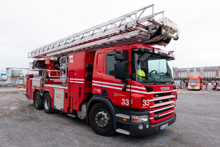 fire engine red car emergency vehicle fireのeditorial素材