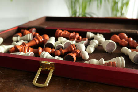 chess box on wood table game competition