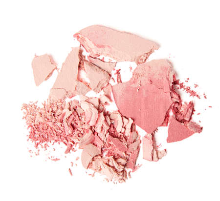 crumbled pink blush and powder isolated on white backgroundの写真素材