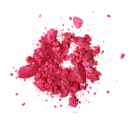 scattered fuchsia pink eyeshadow and blush isolated on white backgroundの写真素材