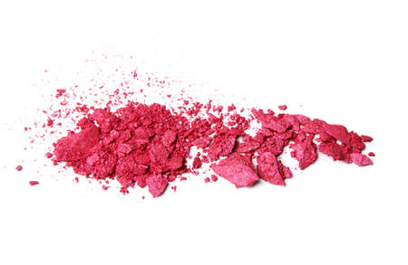 pink crumbled eyeshadow and blush isolated on white backgroundの写真素材