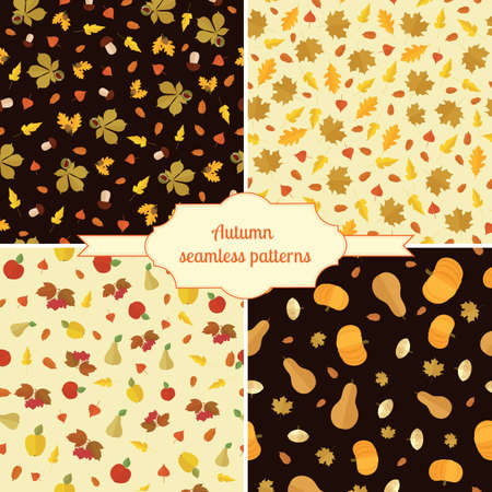 Set of autumn seamless patterns. Flat design. Vector illustration.のイラスト素材