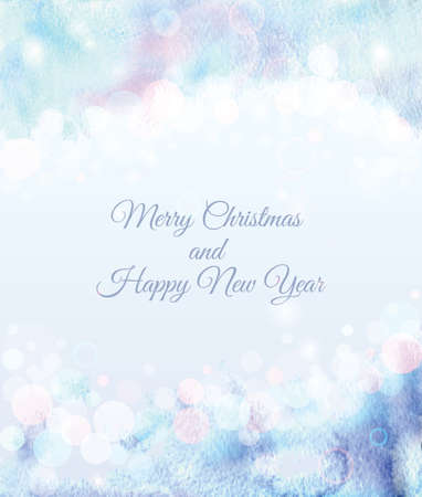 Merry Christmas and Happy New Year card design with bokeh for invitation or announcement. Watercolor Christmas background. Abstract vector illustration.のイラスト素材