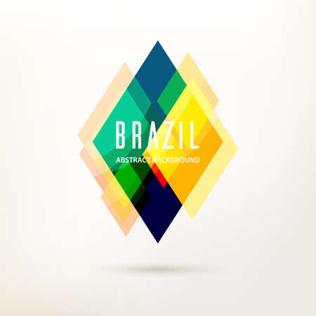 Abstract modern geometric logo. Triangle decor, geometric pattern in Brazil color concept. Design element for your projects. Template for cover advertising banner, poster. Vector illustrationのイラスト素材