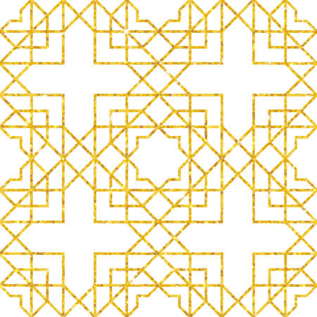 Abstract seamless geometric pattern on golden glittering texture. Arabic ornament. Vintage element...