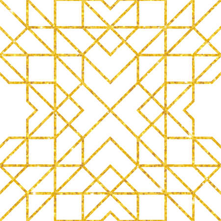 Abstract seamless geometric pattern on golden glittering texture. Mosaic seamless pattern. Arabic ornament. Oriental style. Retro style. Glamour pattern in Gatsby style. Editable vector illustrationのイラスト素材