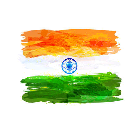 Indian hand drawn watercolor flag. Creative watercolor background in national flag tricolors. India...
