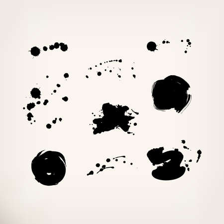 Black ink blot, stain. Set of grunge painting on isolated background.のイラスト素材