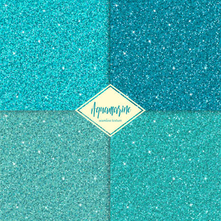 Set of aquamarine sparkles texture with shine, glossy confetti, glitter background.のイラスト素材