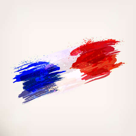 French hand drawn national flag. France. Watercolor background, ink stains, tricolor. Template for creative flyer, banner, card. Vector illustrationのイラスト素材