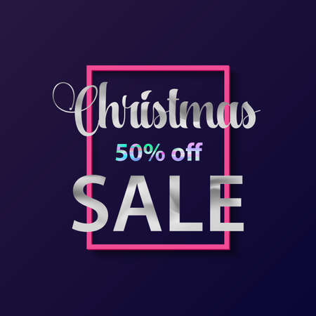 2018 New Year and Merry christmas card with holographic text. Design for postcard, poster, placard, celebration and greeting card. Shopping discount promotion poster. Vector illustration.のイラスト素材