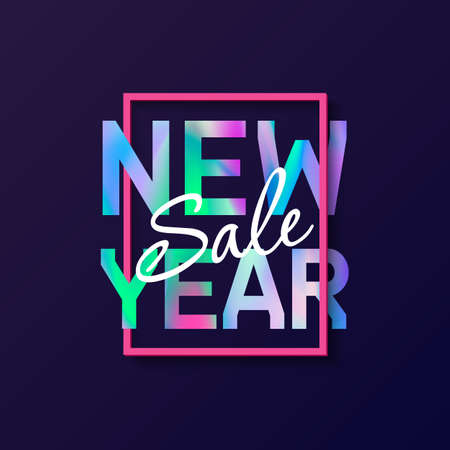 New Year 2018 Poster with holographic effect  text. Modern creative concept design for card, flyer, poster, brochure, magazine. Sale Poster. Banner for shopping discount promotion. Vector illustrationのイラスト素材