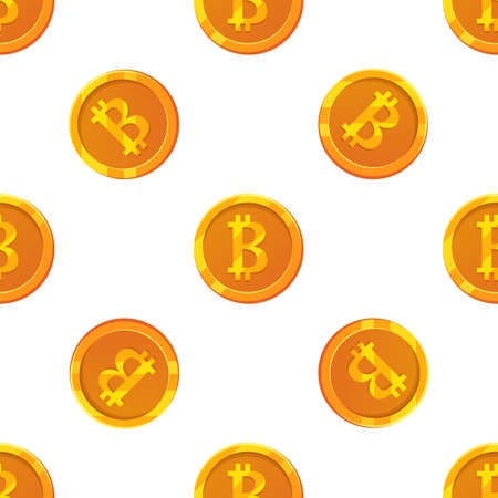 Bitcoin seamless pattern for game design, business, web, app, banner, casino.Golden Bitcoin icon, cryptocurrency. Digital currency on white background. Darknet. Vector illustrationのイラスト素材