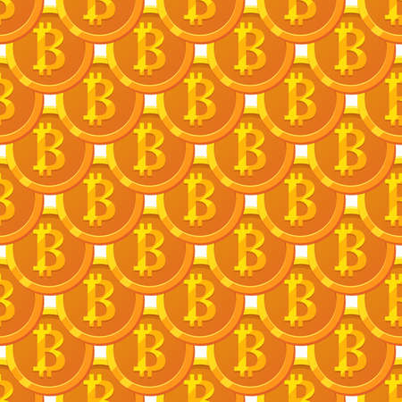 Bitcoin pattern for game design, business, web, app, banner, casino.Golden Bitcoin icon, cryptocurrency. Digital currency on white background. Darknet. Vector illustrationのイラスト素材