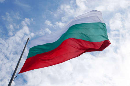 Bulgaria flag waving in the wind against sky close-upの写真素材