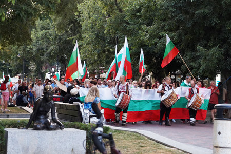 Varna, Bulgaria - June, 19, 2020: a protest rally on the main street of Varnaのeditorial素材