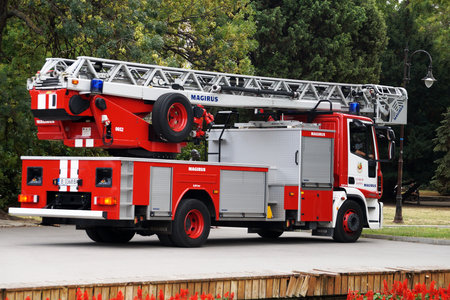 fire truck hydraulic platform with chassis close up