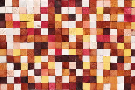 multicolored wooden panel from small pieces, texture for the background close upの写真素材