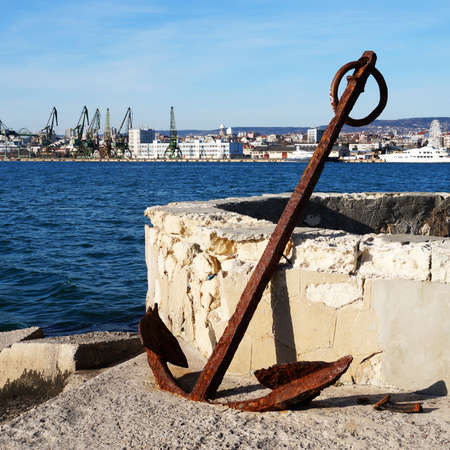 rusty metal anchor in the seaport of Varna Bulgaria.の写真素材