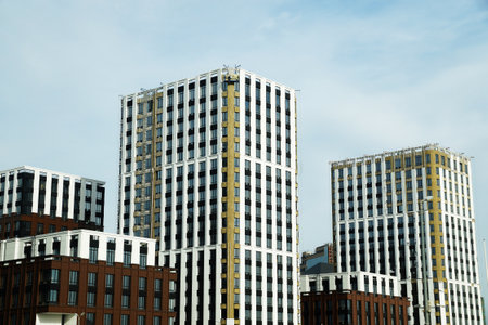 modern facades of skyscrapers against a clear sky.の写真素材