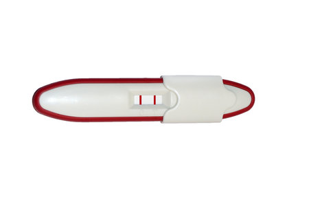 positive pregnancy test result isolate on white background.の写真素材