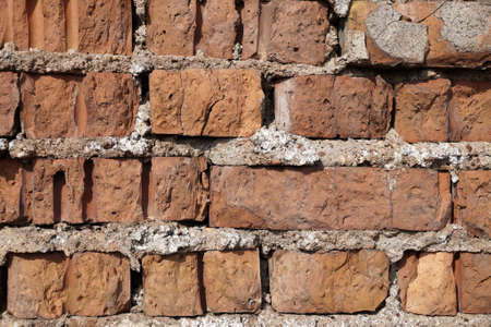 old cracked brickwork closeup for brown background.