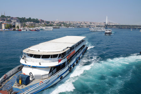 Istanbul, Turkey - July 12, 2023: passenger ferry sails along the Bosphorusのeditorial素材