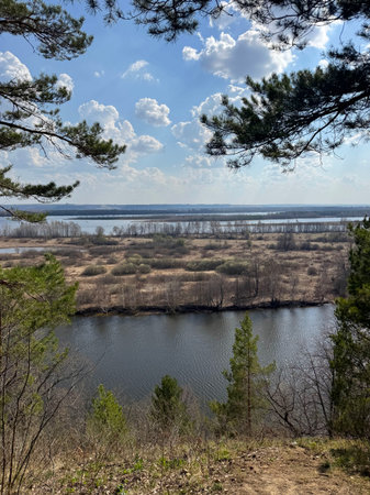 Flood, river overflow in spring. View from above.