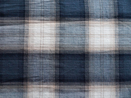 Texture of checkered white and blue fabric close-up for textile background.
