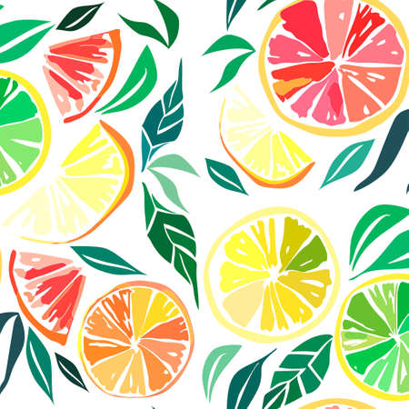 Beautiful bright colorful slices of fruits pattern.のイラスト素材