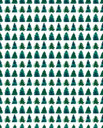 Christmas beautiful abstract graphic artistic wonderful bright holiday winter green spruce trees pattern watercolor hand illustration. Perfect for textile, wallpapers, backgrounds and greetings cardsの写真素材