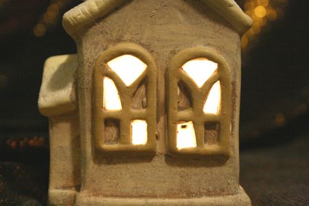 Christmas still life with little porcelain chateaux  の写真素材