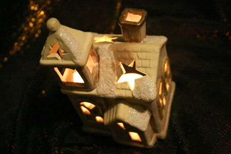 Christmas still life with little porcelain chateaux  の写真素材