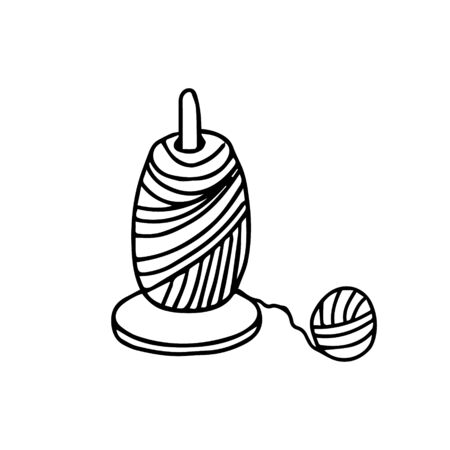 Hand drawn vector illustration in black ink on white background. Yarn holder in doodle sketch style. Isolated outline. Knitting tools element.のイラスト素材