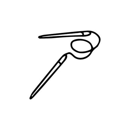 Hand drawn vector illustration in black ink on white background. Knitting needles in doodle sketch style. Isolated outline.のイラスト素材