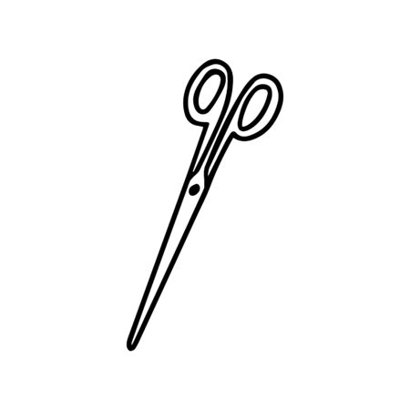 Hand drawn vector illustration in black ink on white background. Scissors in doodle sketch style. Isolated outline.のイラスト素材