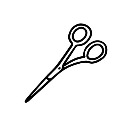Hand drawn vector illustration in black ink on white background. Scissors in doodle sketch style. Isolated outline.のイラスト素材